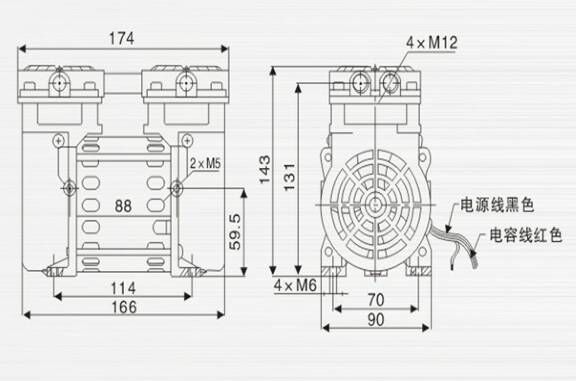 JP-40H牙科負壓空泵外觀尺寸圖